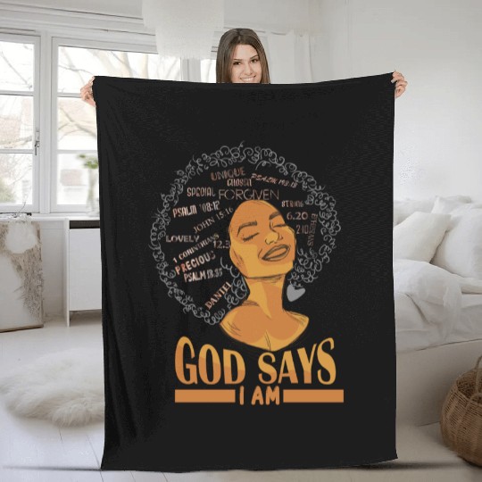 African American Girl God Says I Am Black Pride Fleece Blankets