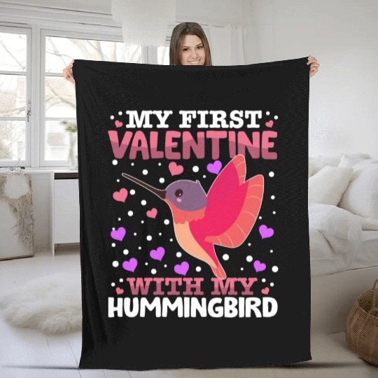 My First Valentine With My Hummingbird Animal Fleece Blankets