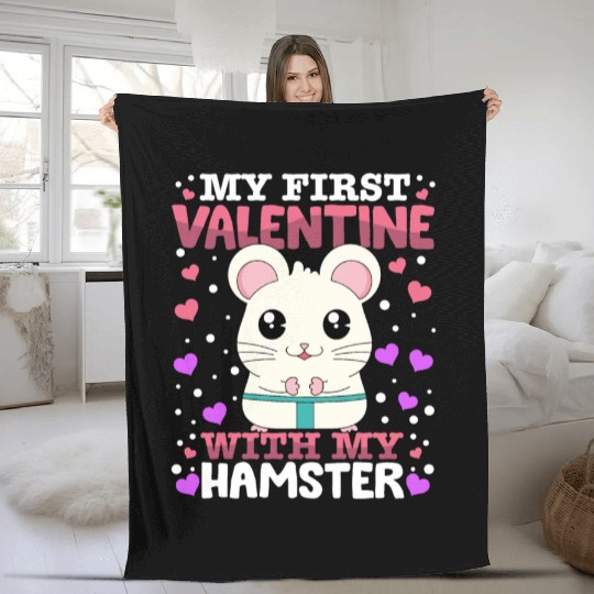 My First Valentine With My Hamster Animal Heart Fleece Blankets