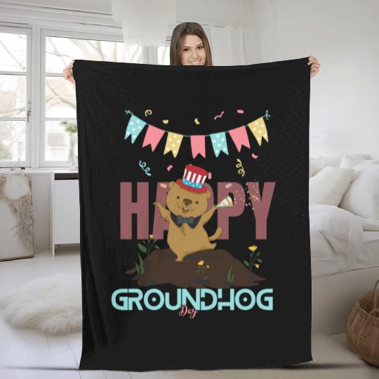 Happy Groundhog Day Fleece Blankets
