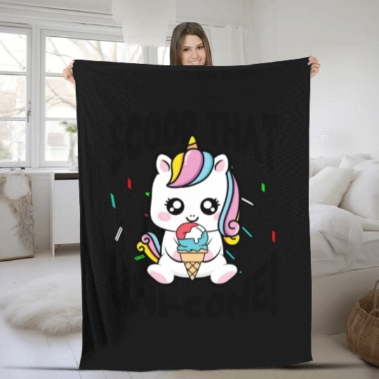 Rainbow Cute Unicorn Ice Cream Lover Mythical Fleece Blankets