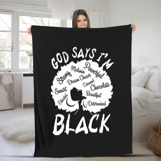 African American Girl God Says I Am Black Pride Fleece Blankets
