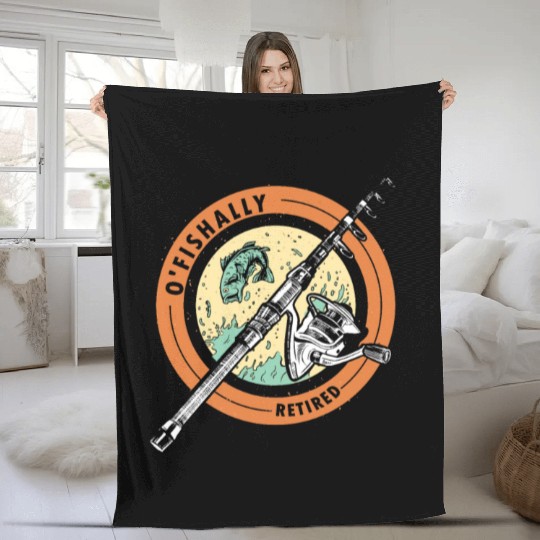 Ofishally Retired Fishing Retro Retirement Fishing Fleece Blankets