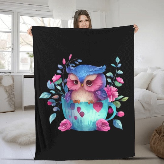 Owl Animal Cute Wild Bird Zoo Forest Nature Child Fleece Blankets