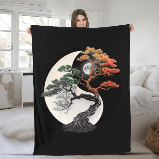 Yin and Yang Bonsai Tree Fleece Blankets