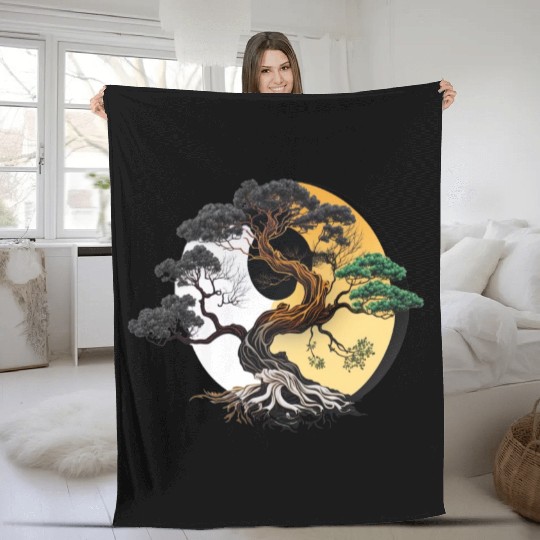 Yin and Yang Bonsai Tree Fleece Blankets