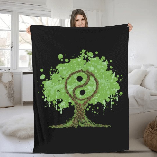 Ying Yang Tree of Life Fleece Blankets