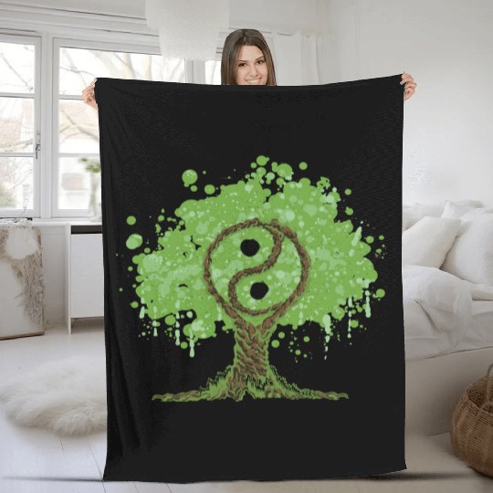 Ying Yang Tree of Life Fleece Blankets