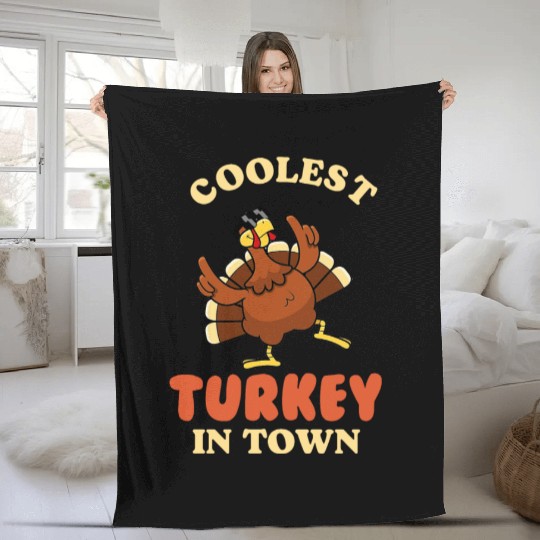 Coolest Turkey in Town Fleece Blankets