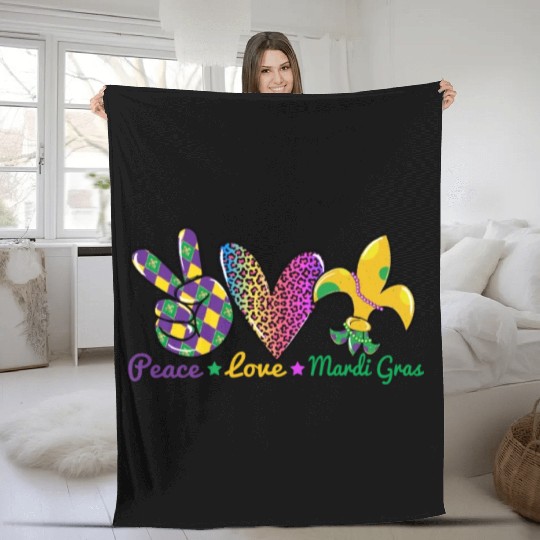 Love Peace Mardi Gras Outfit New Orleans Fleece Blankets