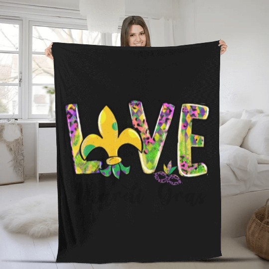 New Orleans Kids Girls Love Mardi Gras Outfit Fleece Blankets