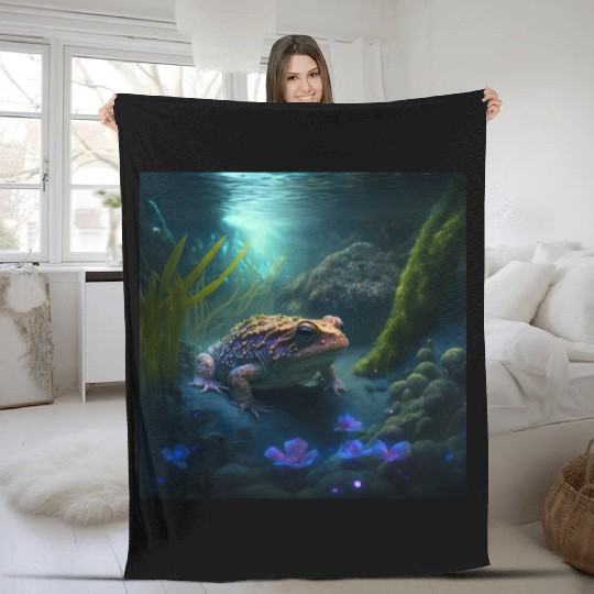 A toad in a creek the toad has blue glowing eyes Fleece Blankets