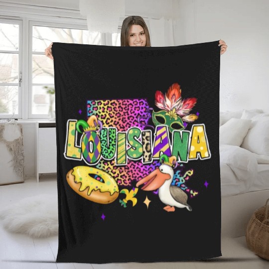 New Orleans Men Women Louisiana Mardi Gras Outfit Fleece Blankets