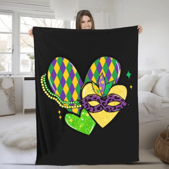 New Orleans Kids Girls Love Mardi Gras Outfit Fleece Blankets