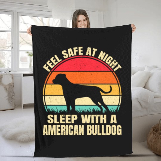 American Bulldog Dog Retro Vintage Fleece Blankets