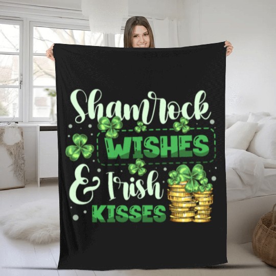 Shamrock Wishes And Irish Kisses St. Patricks Day Fleece Blankets