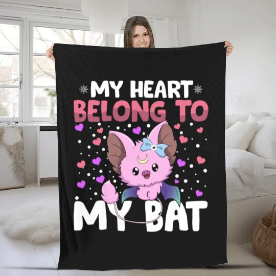 Valentines Day My Heart Belong to My Bat Boys Fleece Blankets