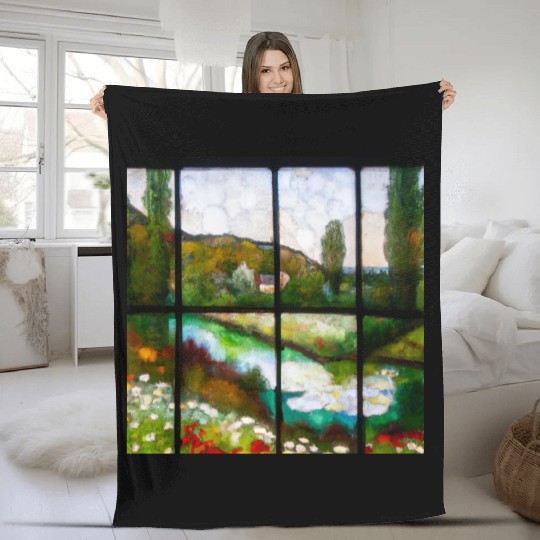 Stained Glass Monet Waterscape (AI Art) Fleece Blankets