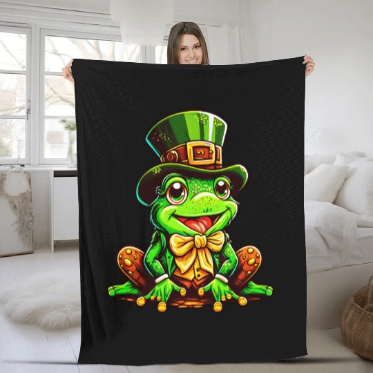 Magic Frog With St. Patrick's Day Top Hat Fleece Blankets
