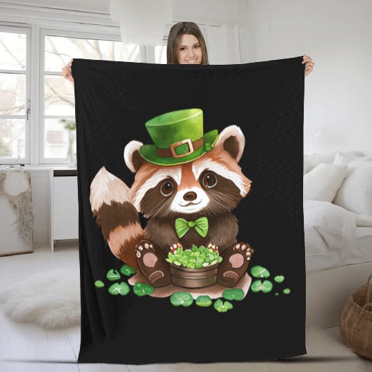 St Patrick's Day Irish Funny Raccoon Saint Patrick Fleece Blankets