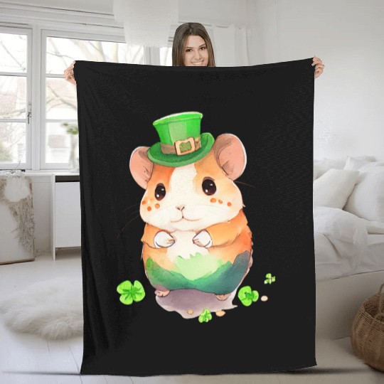 St Patrick's Day Irish Cute Hamster Saint Patrick Fleece Blankets