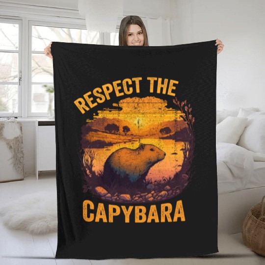 Respect The Capybara Animal Humor Capybara Lover Fleece Blankets