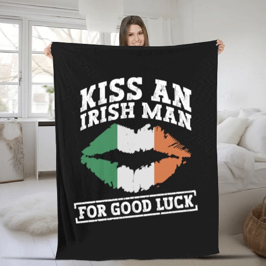 Kiss An Irish Man For Good Luck - St Patricks Day Fleece Blankets