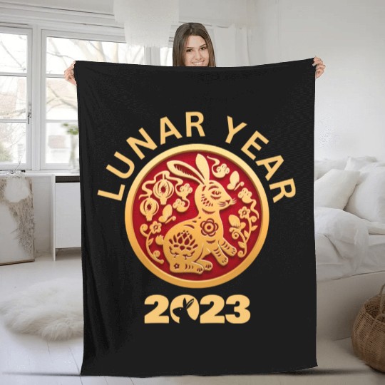 Rabbit Lunar New Year 2023 Fleece Blankets