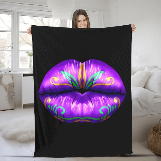Purple Lips For Mardi Gras Fleece Blankets