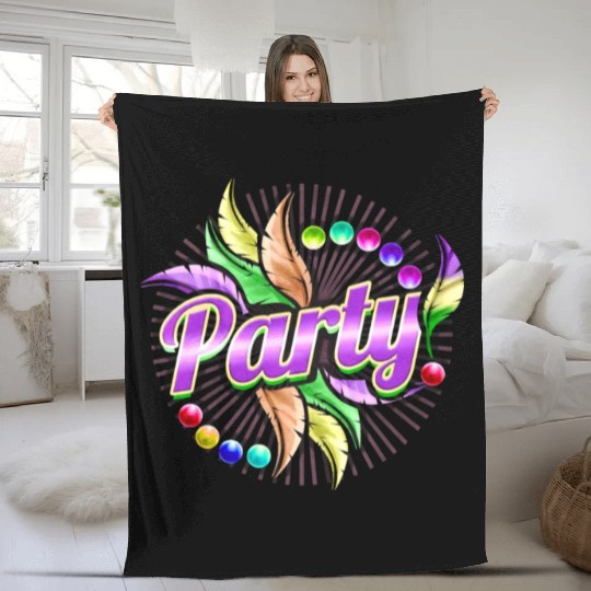 Party, Beads And Feathers For Mardi Gras Fleece Blankets