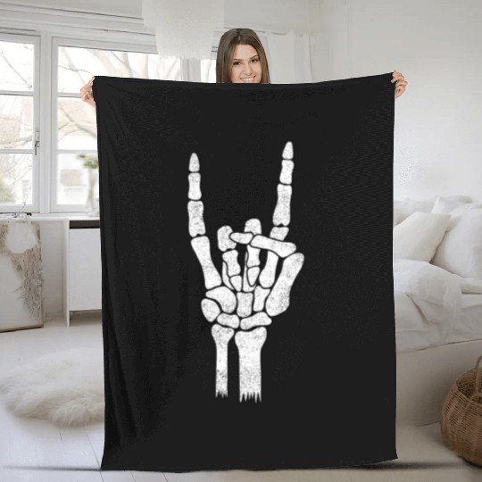 Skeleton Hand Rock Metal Sign Fleece Blankets