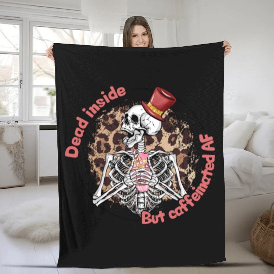 Dead Inside Caffeinated Skeleton Valentine Day Fleece Blankets