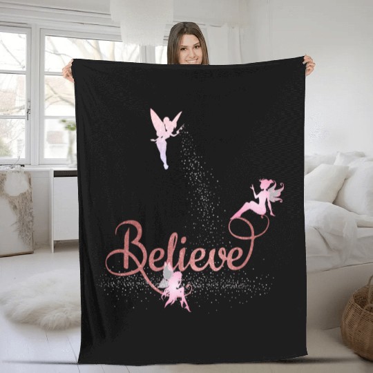 pink fairy, believe, fairies Fleece Blankets