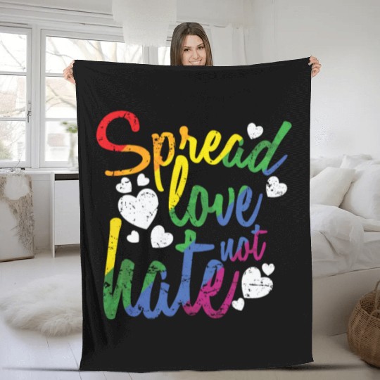Spread Love not hate LGBT Rainbow Fleece Blankets