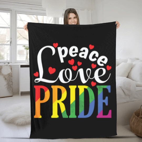 Peace Love Pride LGBT Rainbow Colors Fleece Blankets
