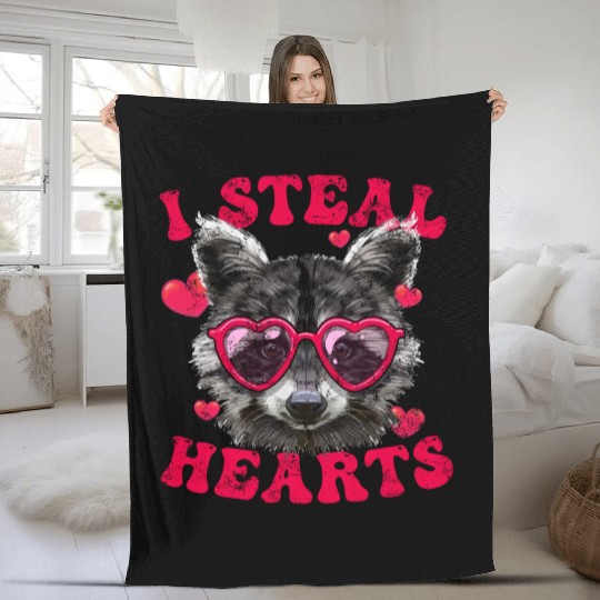 Valentine Raccoon Trash Panda I Heart Raccoons Fleece Blankets
