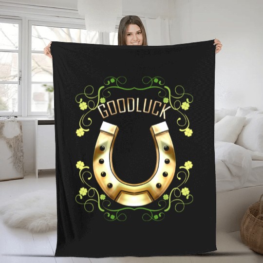 Good Luck With A Golden Horseshoe For Irish St Fleece Blankets