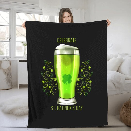 Glass Of Green Beer To Celebrate St Patricks Day Fleece Blankets