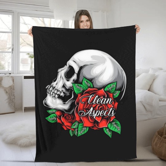 CA SKULL AND ROSES Fleece Blankets