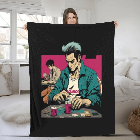 Cool Poker Fans Retro Comic Style Poker Player Fleece Blankets