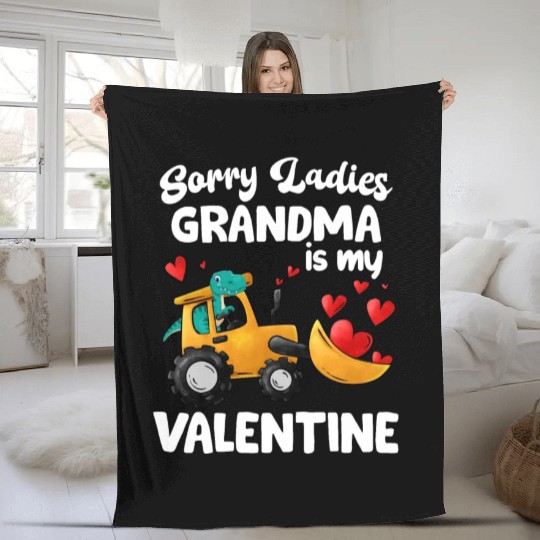 Grandma Is My Valentine Trex Dinosaur Construction Fleece Blankets