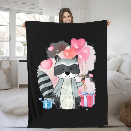 Raccoon Valentines Day Trash Panda Raccoon lover Fleece Blankets