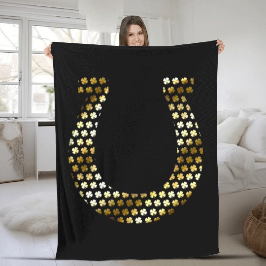 Golden Shamrocks Forming A Horseshoe On St Fleece Blankets