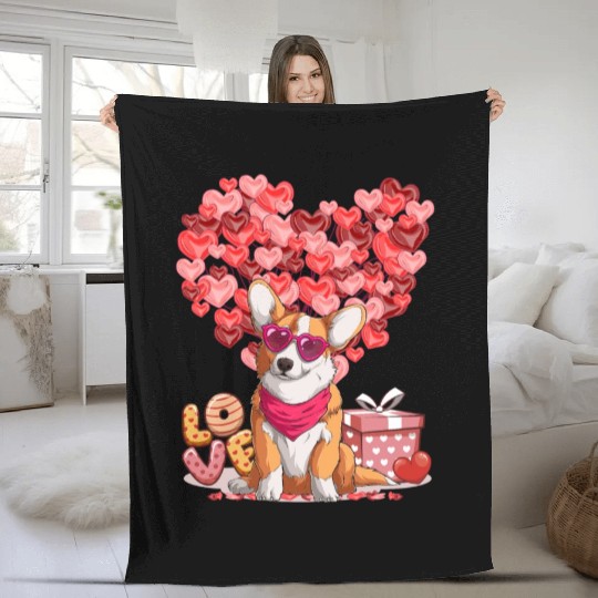 Welsh Corgi Lover Red Hearts Valentine Corgi Owner Fleece Blankets