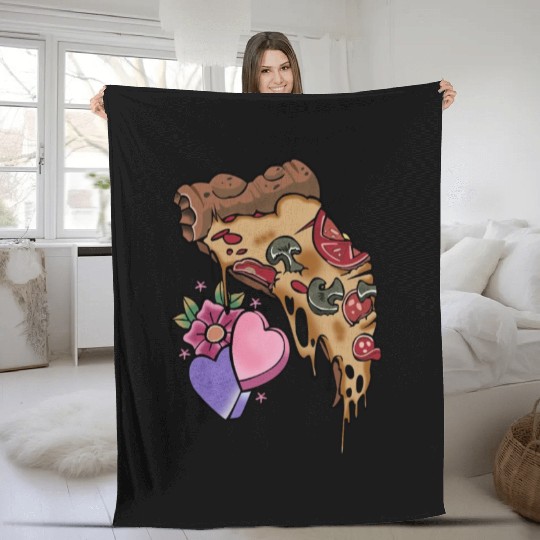 Pizza Is My Valentine Valentines Day Heart Fleece Blankets