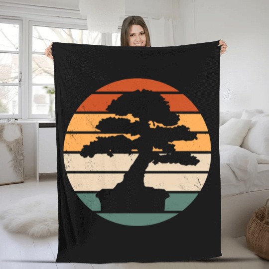 Retro Bonsai Tree Design Fleece Blankets