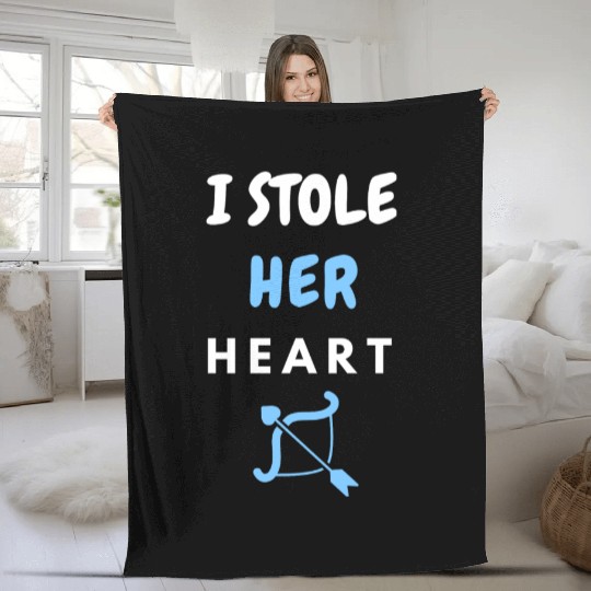 I stole Her Heart, His and hers , valentines day Fleece Blankets