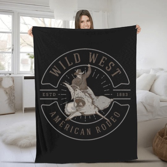 Cowboy Rides a Shark Fleece Blankets