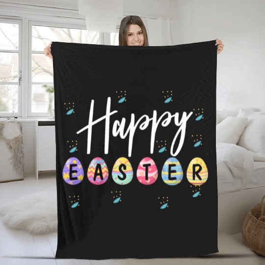 HAPPY EASTER Bunny Egg Hunt Fleece Blankets
