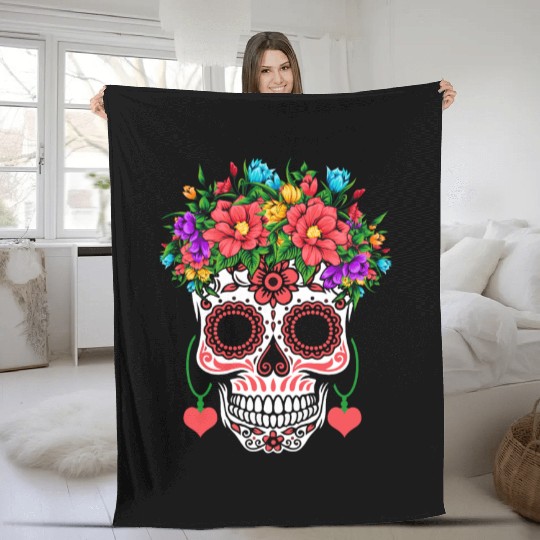 Hearts Sugar Bone Muertos Halloween Valentines Fleece Blankets